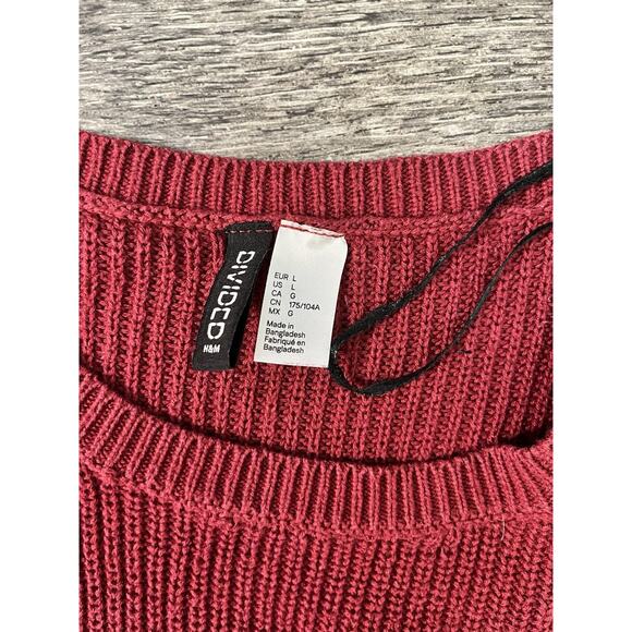 H&M Large Red Knit Sweater Side Zip Pullover Long Sleeve Casual Women’s - Picture 2 of 8